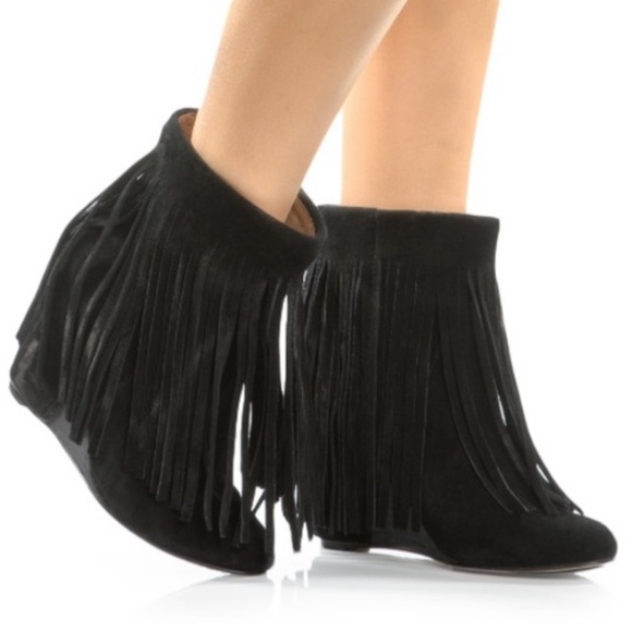 Fringe Wedge Heel Ankle Boot Womens 